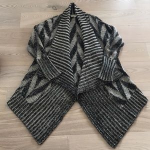 Chunky knit black and white wrap sweater